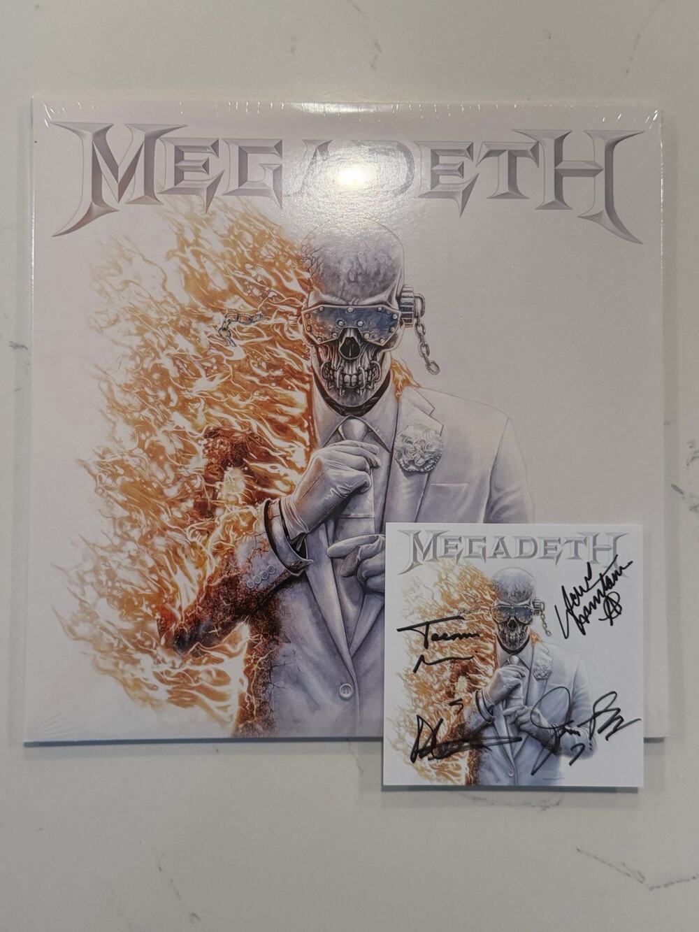 Megadeth White Orange Corona Vinyl LP SIGNED INSERT AUTOGRAPHED NEW